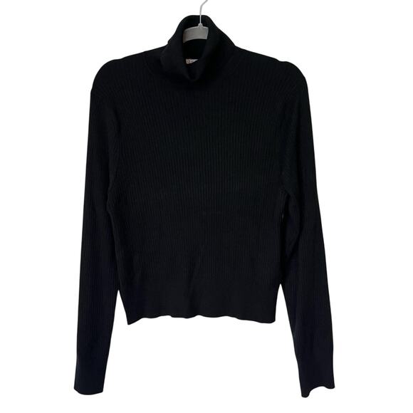 J.Crew Tencel Lyocell Silk Ribbed Knit Lightweight Turtleneck Sweater Black XL - Picture 2 of 8